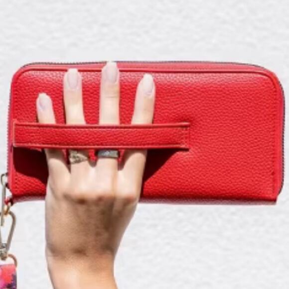 Kedzie ECLIPSE Zip Around Red Clutch Wristlet Vegan Leather NWT Retail $29 - Picture 7 of 11